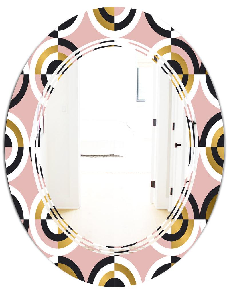 Designq Abstract Geometric Circular Retro I - Modern Round Or Oval Wall Mirror - Triple C