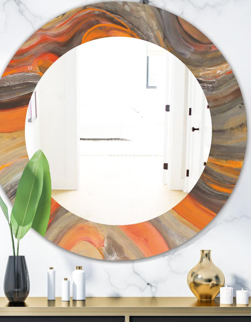 designq Abstract Gilded Orange Waves - Modern Mirror - Frameless Oval or Round Wall Mirror