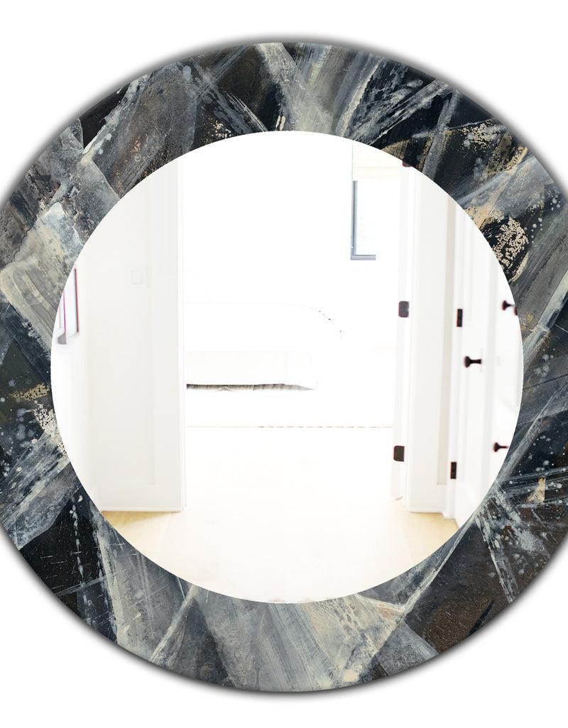 Designq Abstract Glacial Black And White Painting - Mid-Century Mirror - Oval Or Round Wall Mirror