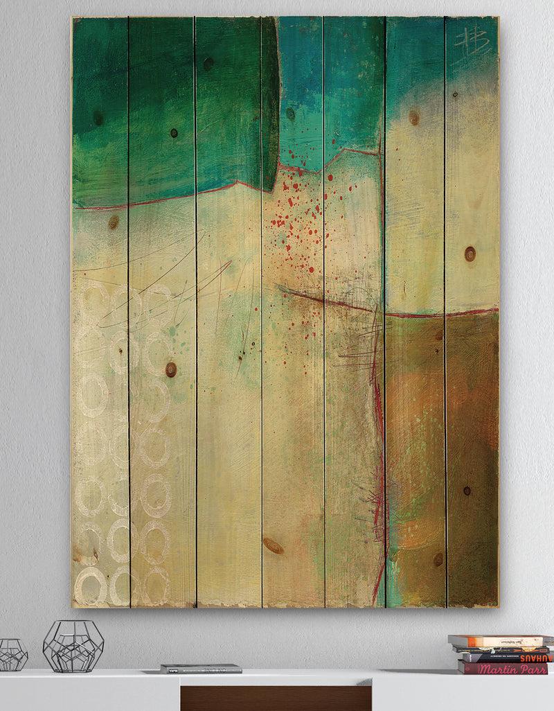 designq Abstract Impression of Watercolour Blue and Yellow - Traditional Print on Natural Pine Wood
