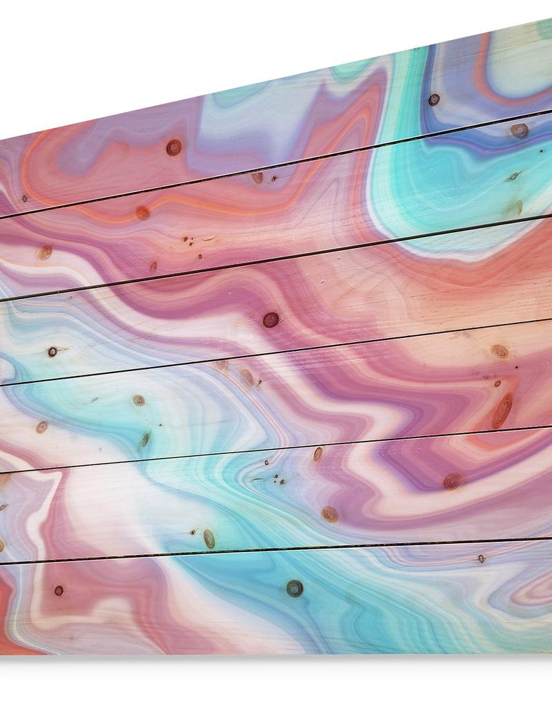 Designq Abstract Marbled Background - Abstract Print On Natural Pine Wood