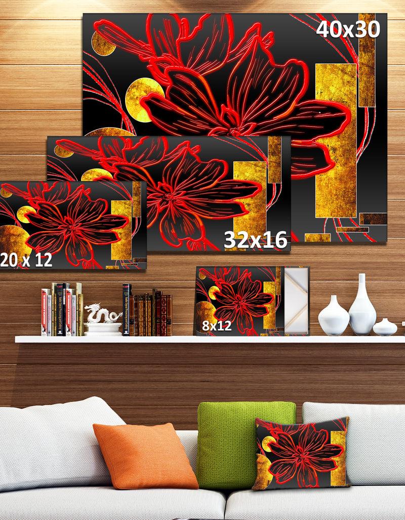 Designq Abstract Red Flower Painting - Modern Flower Canvas Wall Artwork
