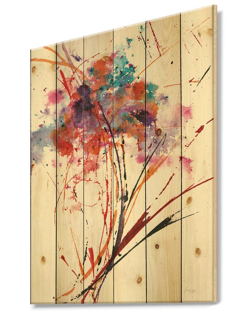Designq Abstract Red Flowers - Traditional Print On Natural Pine Wood