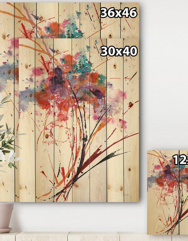 Designq Abstract Red Flowers - Traditional Print On Natural Pine Wood