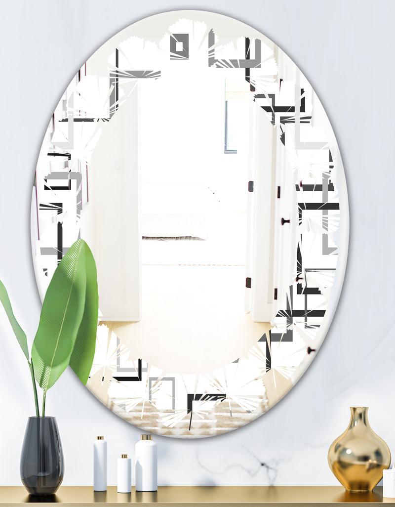 Designq Abstract Retro Design II - Modern Round Or Oval Wall Mirror - Leaves