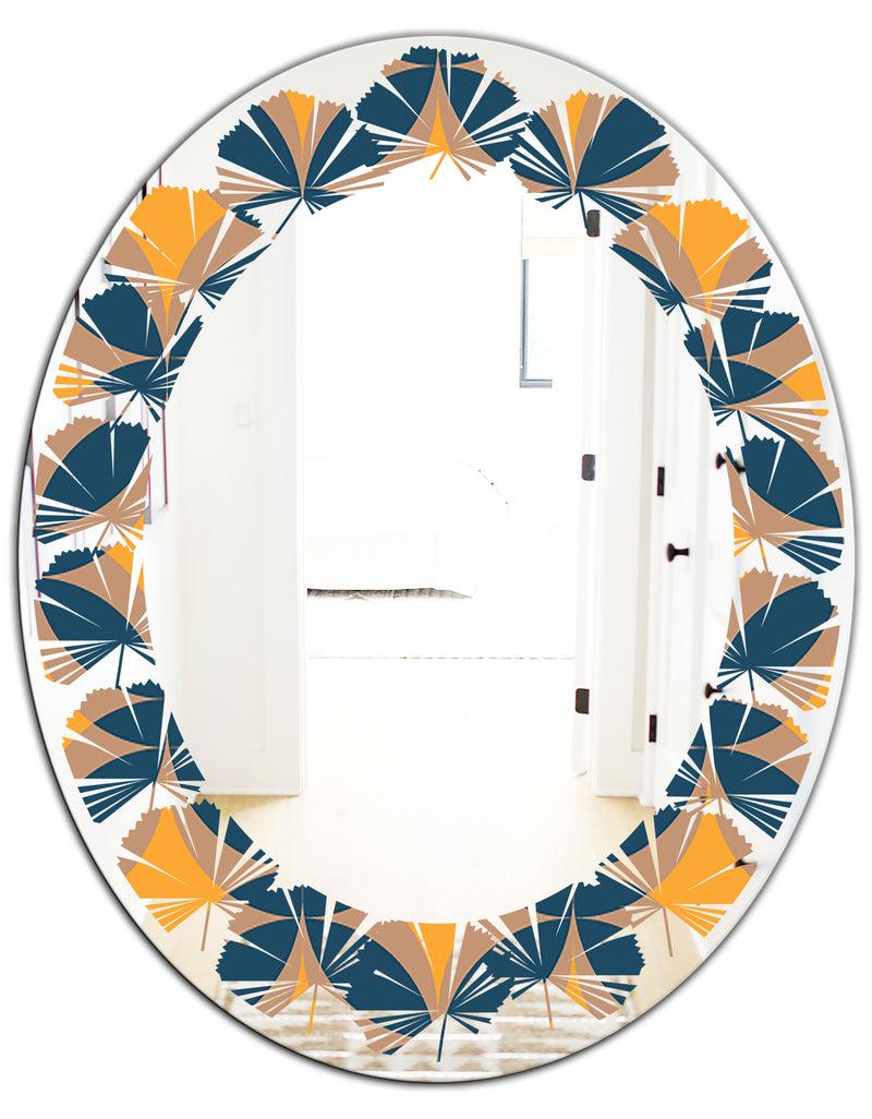 Designq Abstract Retro Design III - Modern Round Or Oval Wall Mirror - Leaves