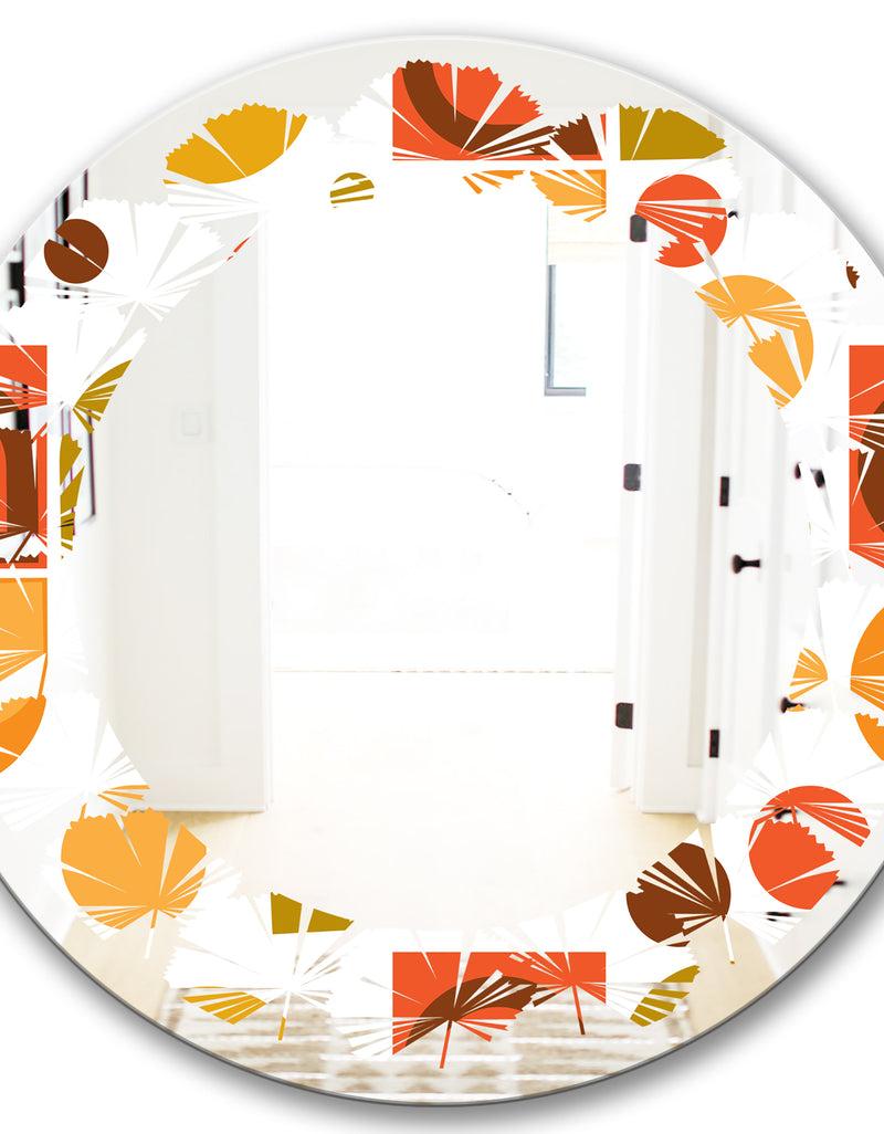 Designq Abstract Retro Geometric I - Modern Round Or Oval Wall Mirror - Leaves