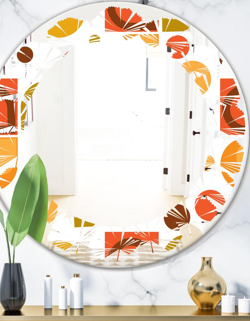 designq Abstract Retro Geometric I - Modern Round or Oval Wall Mirror - Leaves