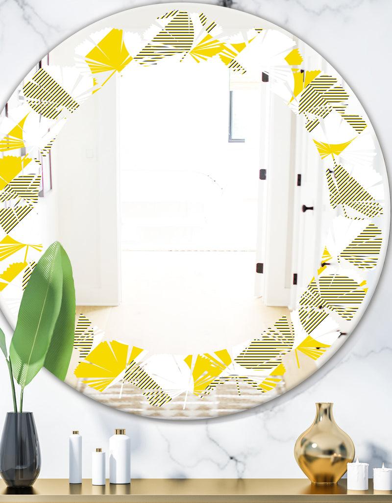 designq Abstract Retro Geometric II - Modern Round or Oval Wall Mirror - Leaves