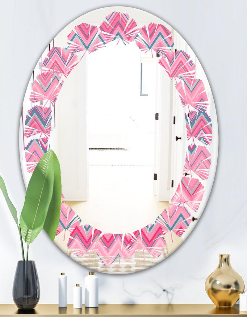Designq Abstract Retro Geometric III - Modern Round Or Oval Wall Mirror - Leaves