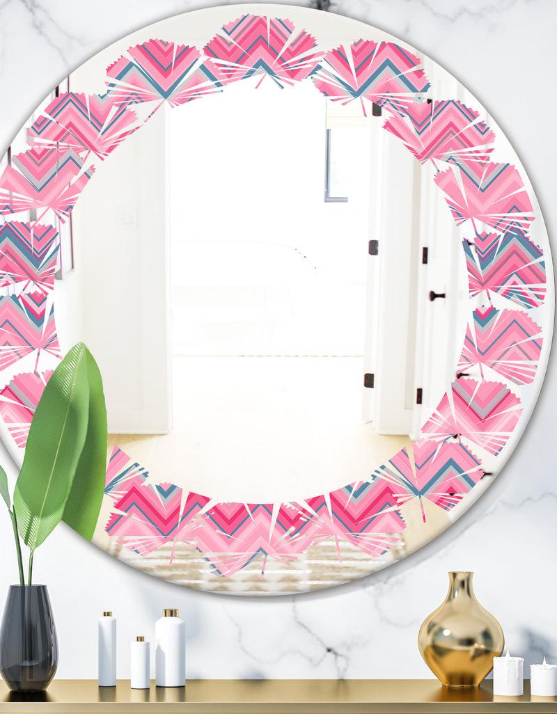 designq Abstract Retro Geometric III - Modern Round or Oval Wall Mirror - Leaves
