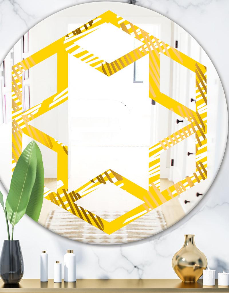 designq Abstract Retro Geometric IV - Modern Round or Oval Wall Mirror - Hexagon Star