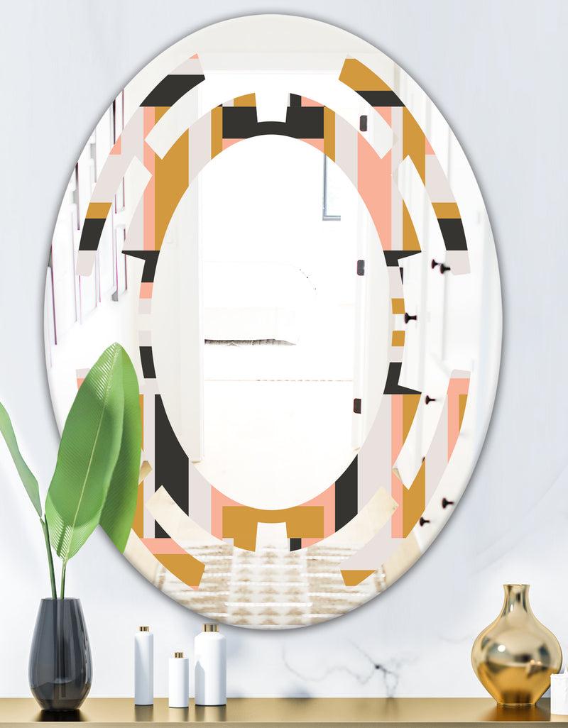 Designq Abstract Retro Geometric IX - Modern Round Or Oval Wall Mirror - Space