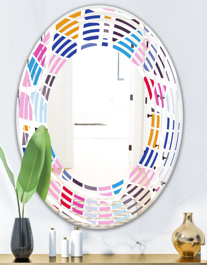 Designq Abstract Retro Geometric Pattern I - Modern Round Or Oval Wall Mirror - Wave