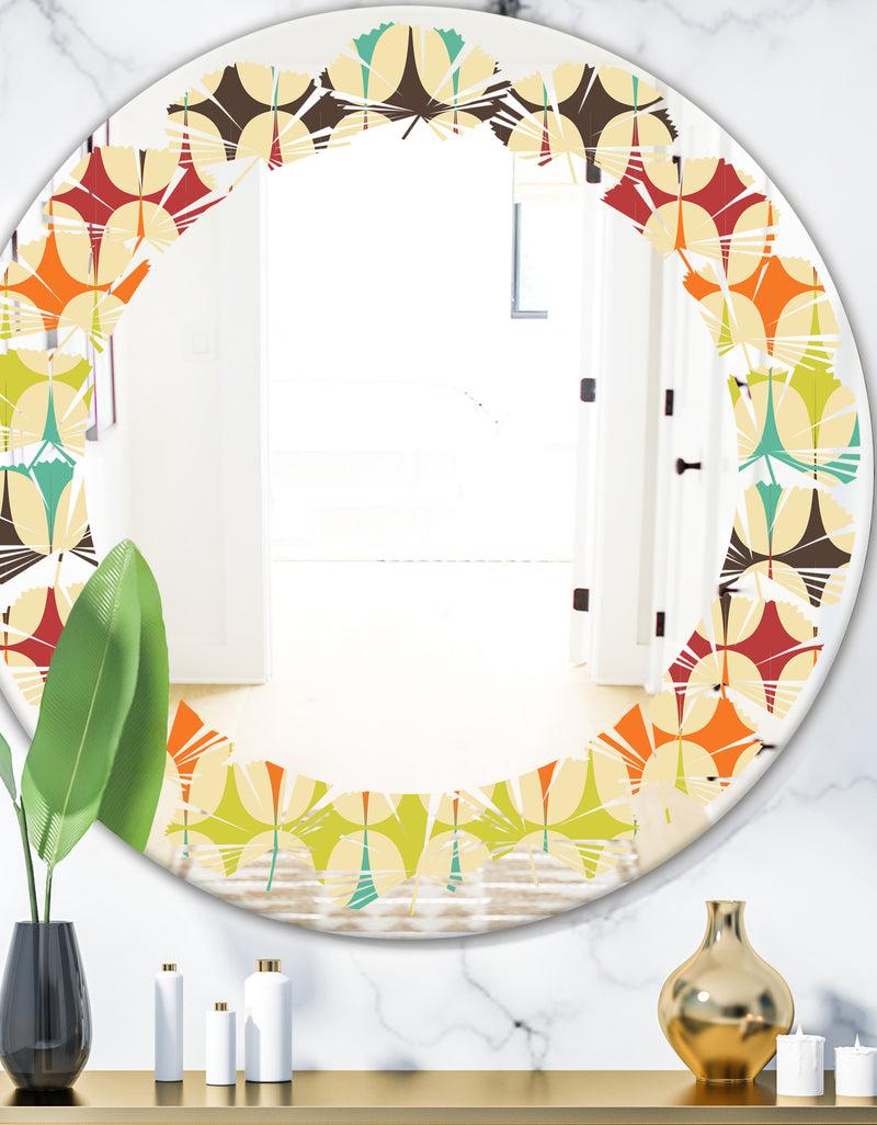 designq Abstract Retro Geometric Pattern V - Modern Round or Oval Wall Mirror - Leaves