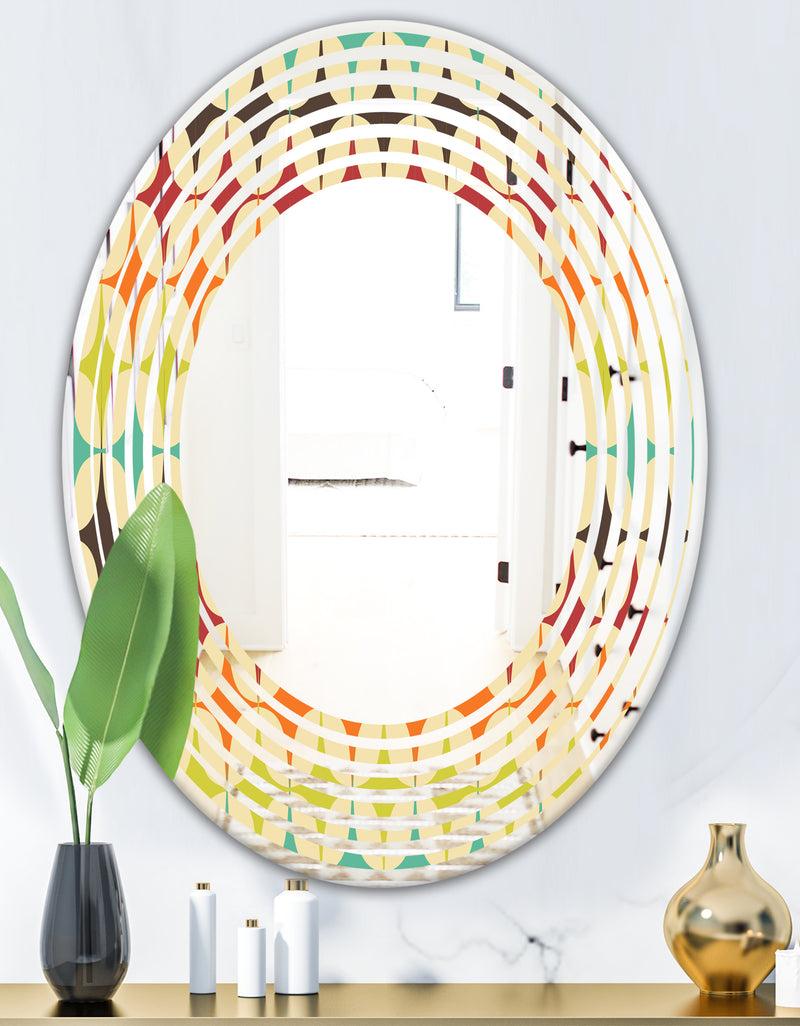 Designq Abstract Retro Geometric Pattern V - Modern Round Or Oval Wall Mirror - Wave