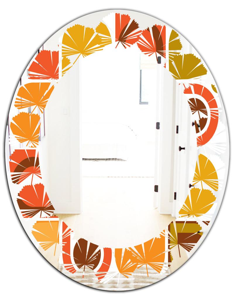 Designq Abstract Retro Geometric Pattern VI - Modern Round Or Oval Wall Mirror - Leaves