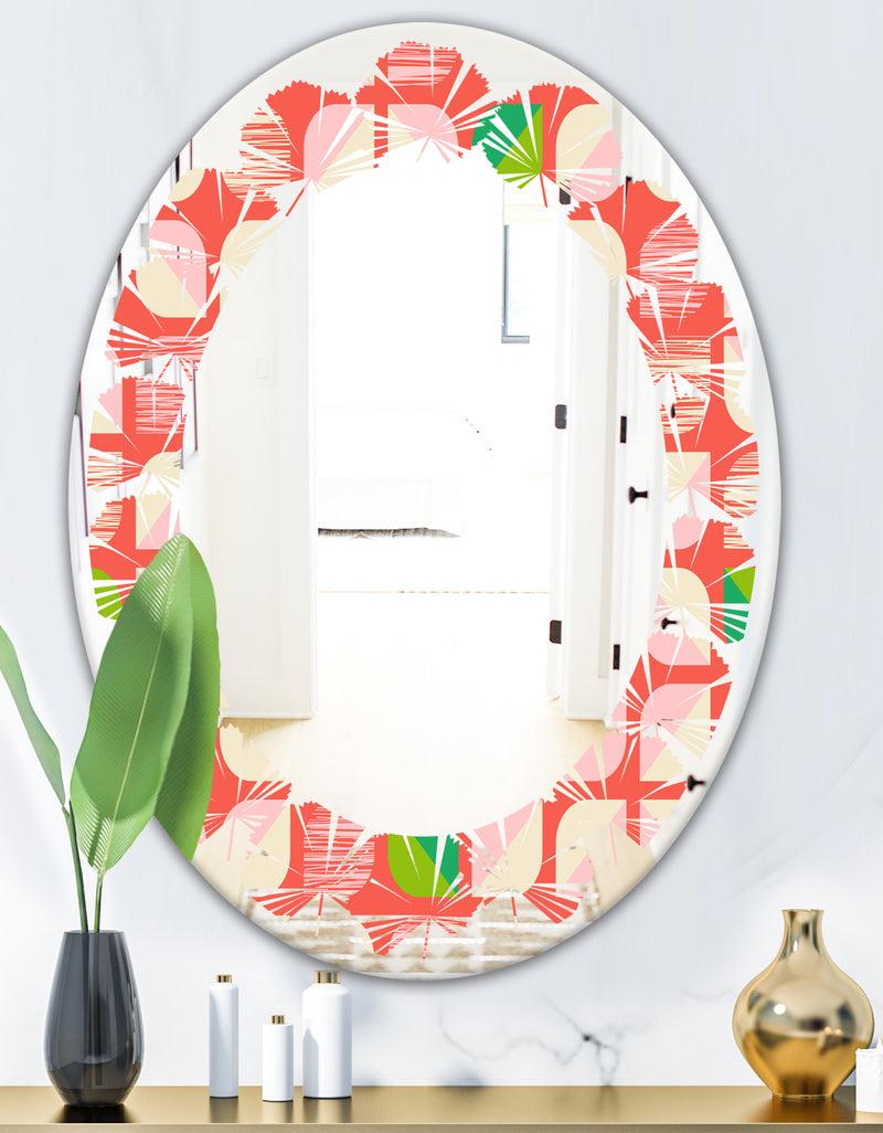 Designq Abstract Retro Geometric Pattern VIII - Modern Round Or Oval Wall Mirror - Leaves
