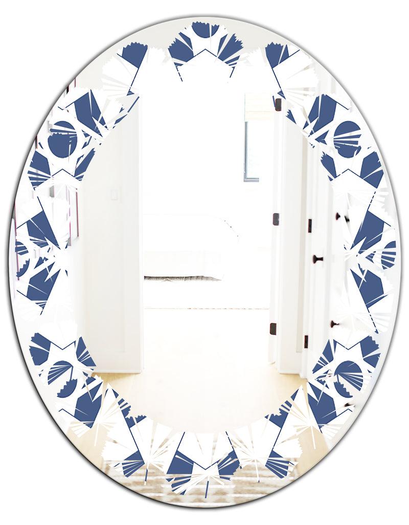 Designq Abstract Retro Geometrical Design I - Modern Round Or Oval Wall Mirror - Leaves