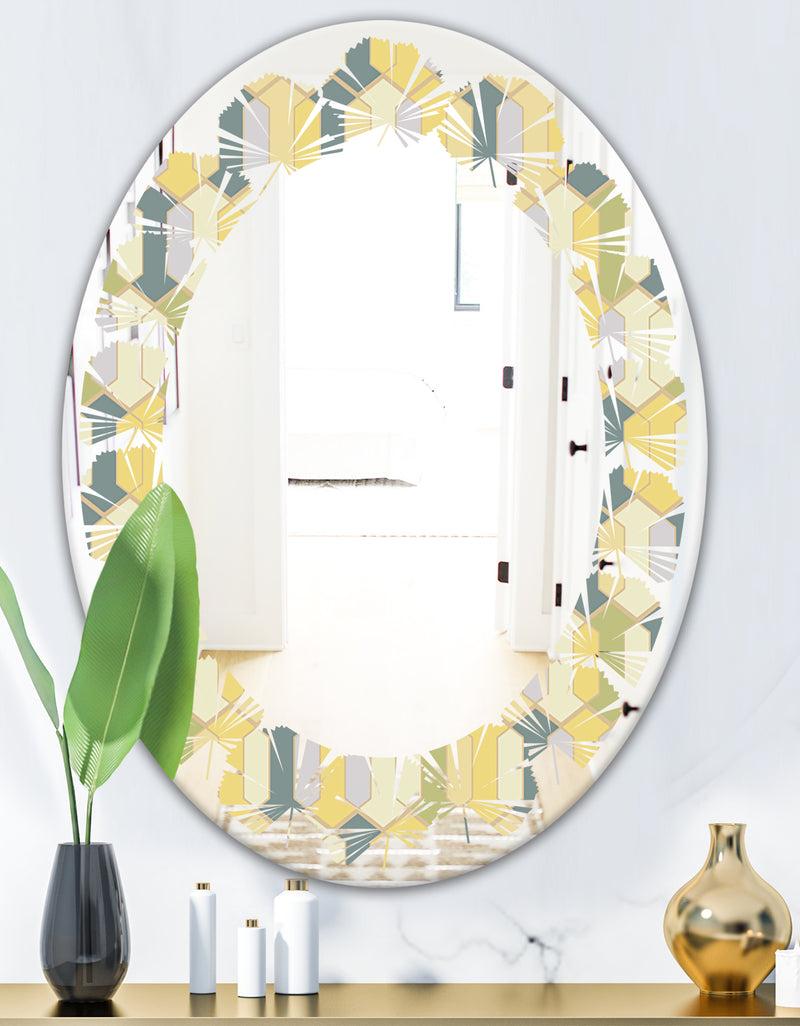 Designq Abstract Retro Geometrical Design II - Modern Round Or Oval Wall Mirror - Leaves