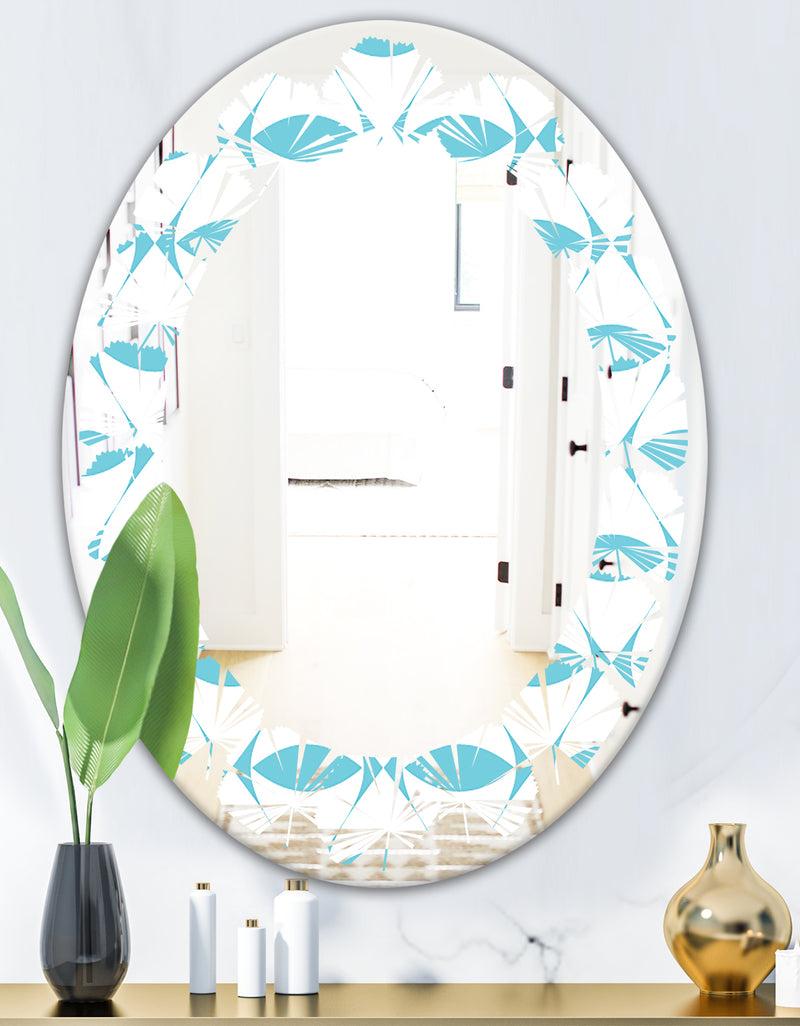 Designq Abstract Retro Geometrical Design III - Modern Round Or Oval Wall Mirror - Leaves