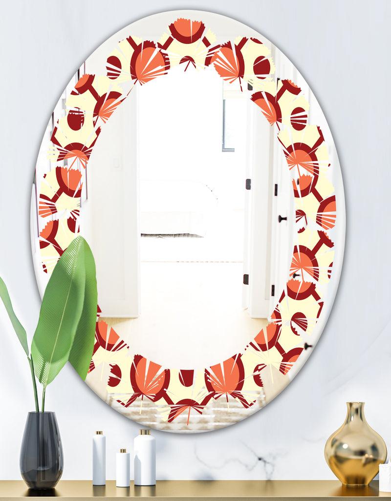 Designq Abstract Retro Geometrical Design IX - Modern Round Or Oval Wall Mirror - Leaves