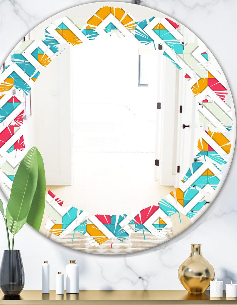 designq Abstract Retro Geometry I - Modern Round or Oval Wall Mirror - Leaves