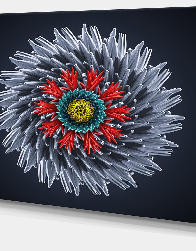 Designq Abstract Silver 3D Flower - Abstract Artwork On Canvas