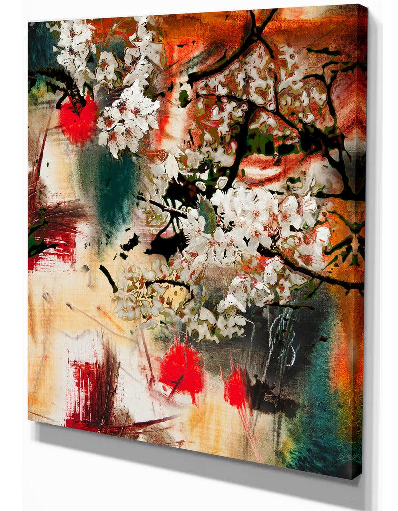 Designq Abstract Spring Motif - Floral Painting Print On Wrapped Canvas