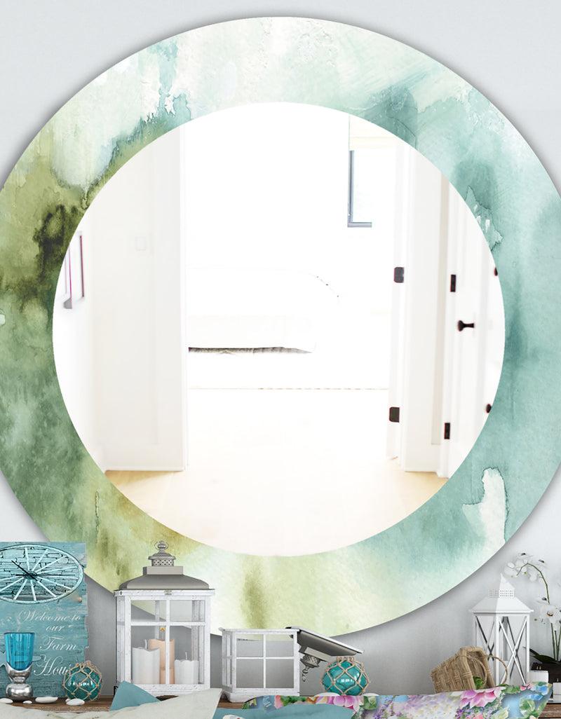 designq Abstract Watercolor Green House - Traditional Mirror - Oval or Round Wall Mirror