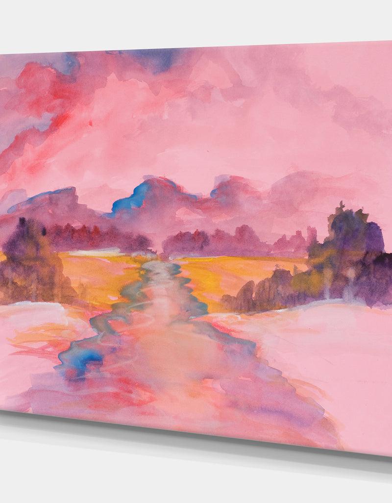 Designq Abstrat Pink Fine Art - Landscapes Painting Print On Wrapped Canvas