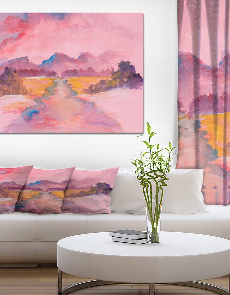 designq Abstrat Pink Fine Art - Landscapes Painting Print on Wrapped Canvas