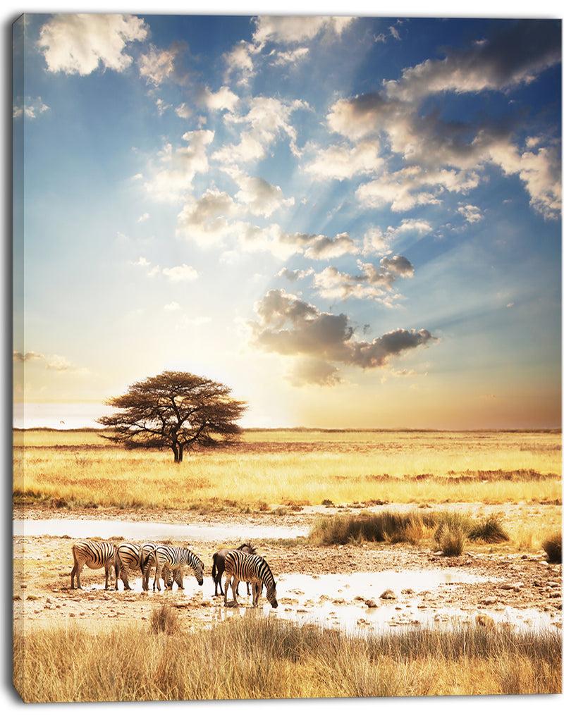 Designq African Zebras Drinking Water - Extra Large African Art Print