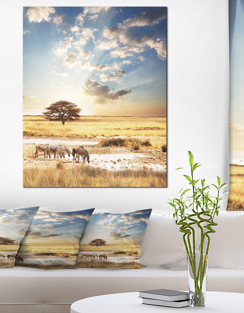 designq African Zebras Drinking Water - Extra Large African Art Print
