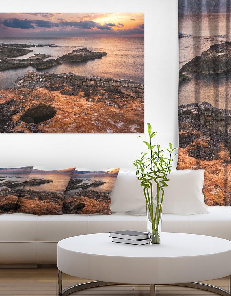 designq Ancient Ruins on Beach Sunset - Oversized Beach Canvas Artwork