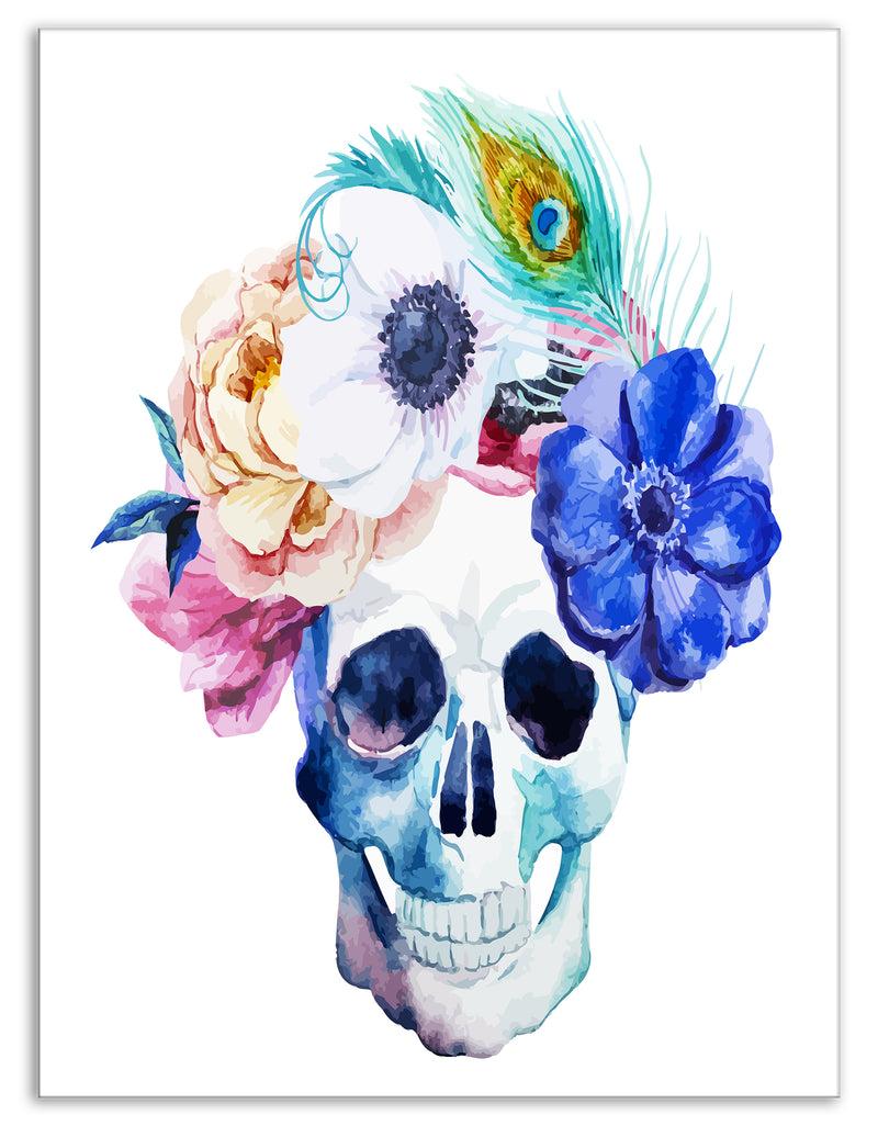 Designq Anemones And Scull - Floral Digital Canvas Art Print