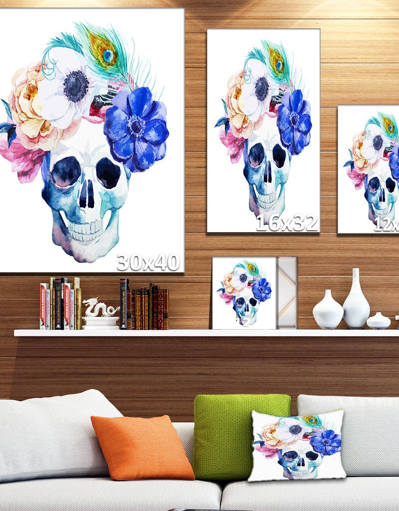 Designq Anemones And Scull - Floral Digital Canvas Art Print