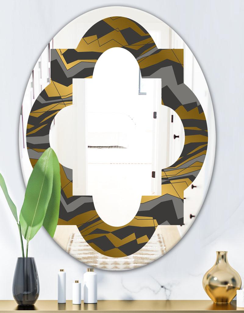 Designq Angled Lines And Waves Pattern - Modern Round Or Oval Wall Mirror - Quatrefoil