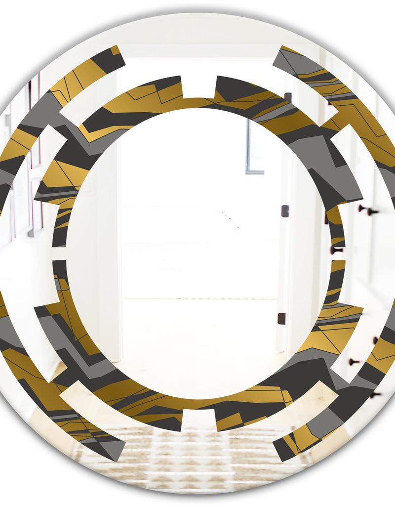 Designq Angled Lines And Waves Pattern - Modern Round Or Oval Wall Mirror - Space