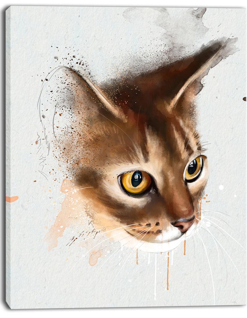 Designq Anxious Brown Cat Watercolor Sketch - Large Animal Canvas Artwork