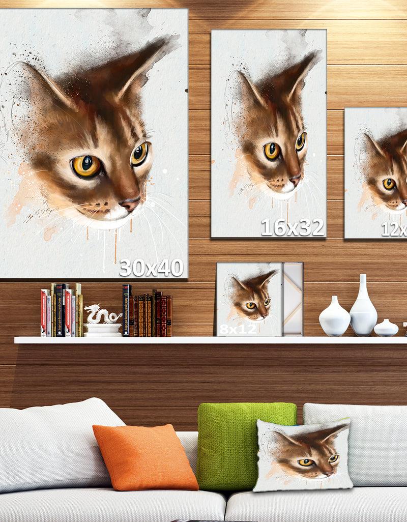 Designq Anxious Brown Cat Watercolor Sketch - Large Animal Canvas Artwork
