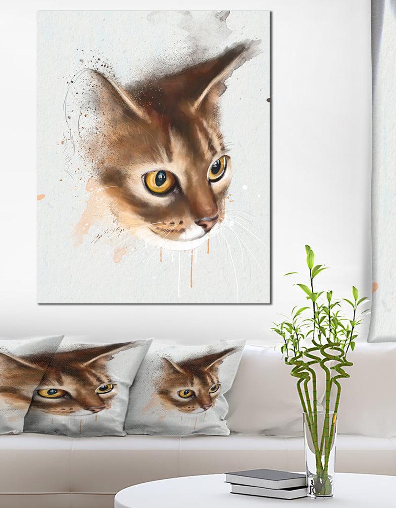 designq Anxious Brown Cat Watercolor Sketch - Large Animal Canvas Artwork