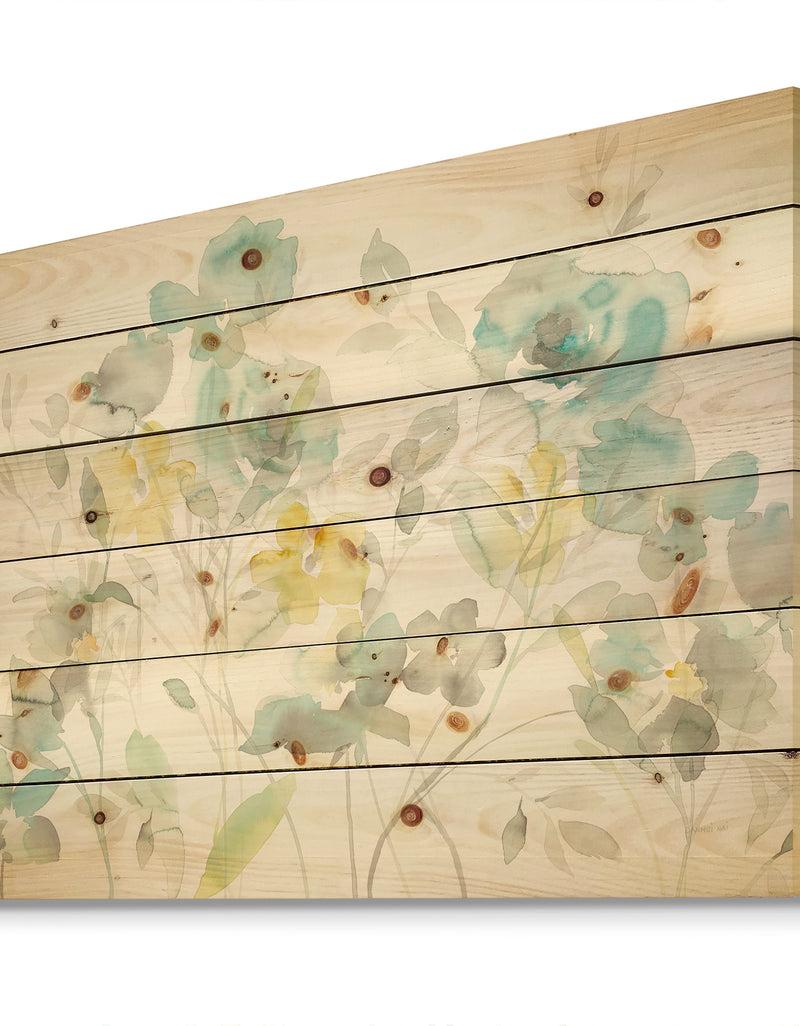 Designq Aqua Rose Natural Element - Farmhouse Print On Natural Pine Wood
