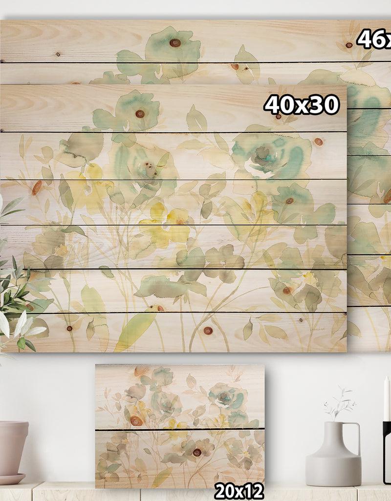 Designq Aqua Rose Natural Element - Farmhouse Print On Natural Pine Wood