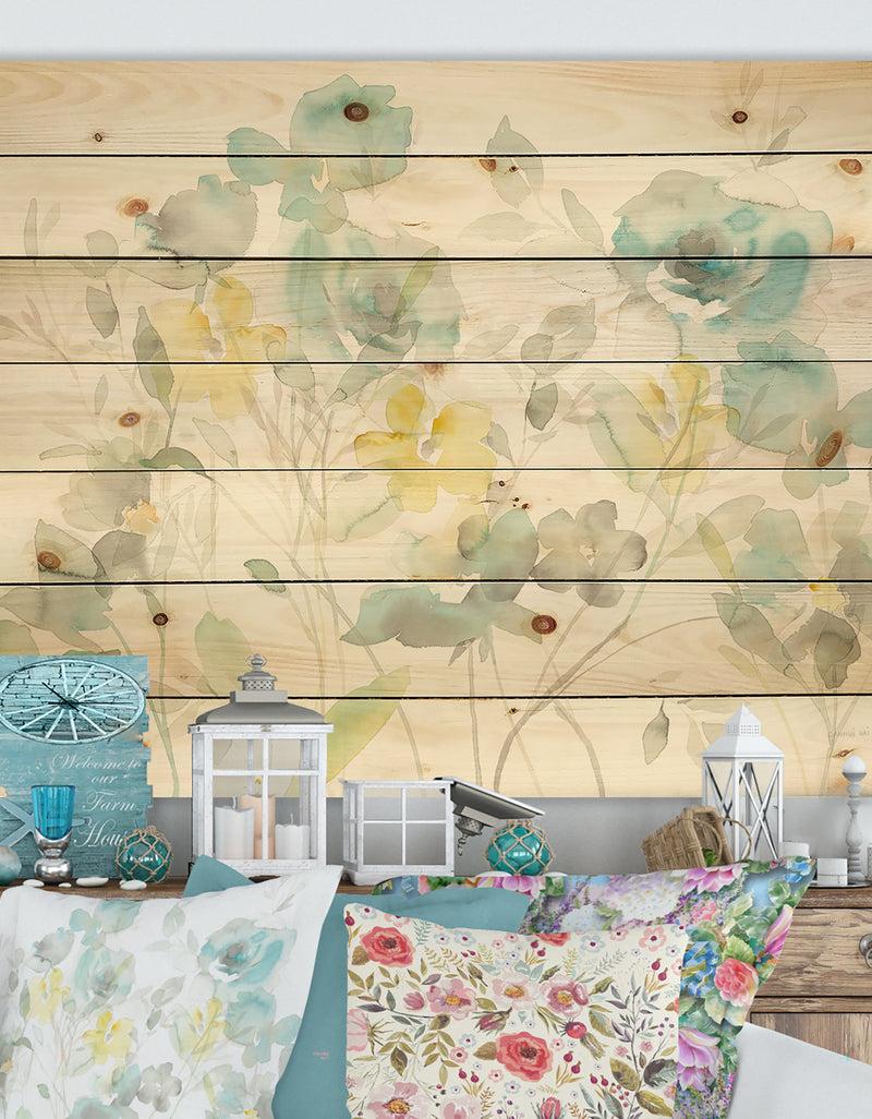 designq Aqua Rose Natural Element - Farmhouse Print on Natural Pine Wood