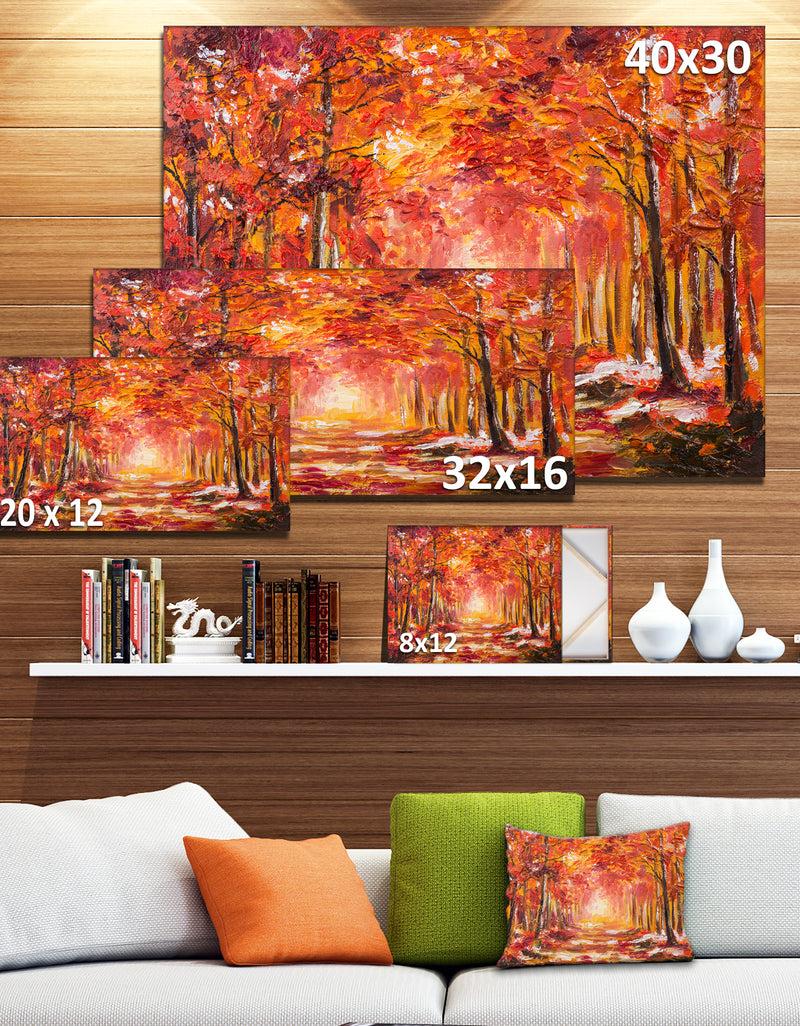 Designq Autumn Forest In Red Shade - Landscape Canvas Art Print