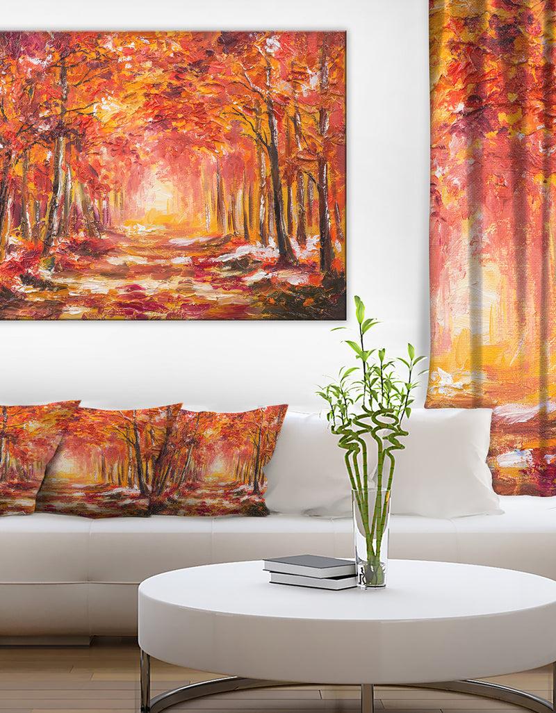 designq Autumn Forest in Red Shade - Landscape Canvas Art Print