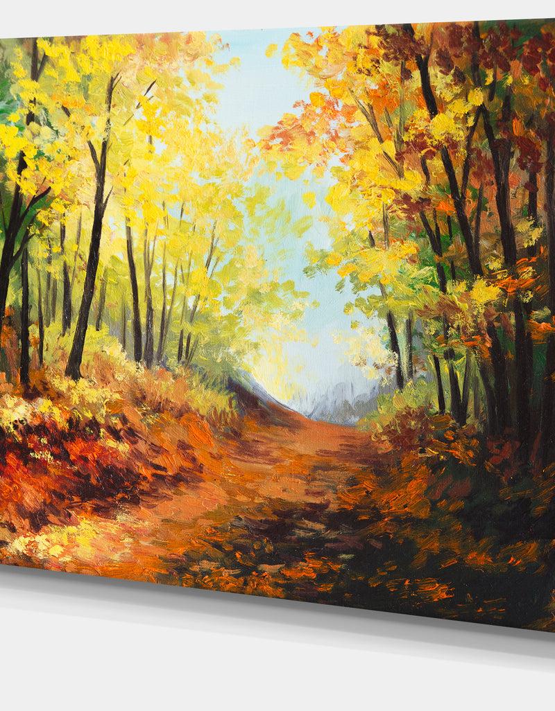 Designq Autumn Forest Pathway - Landscape Canvas Wall Art Print