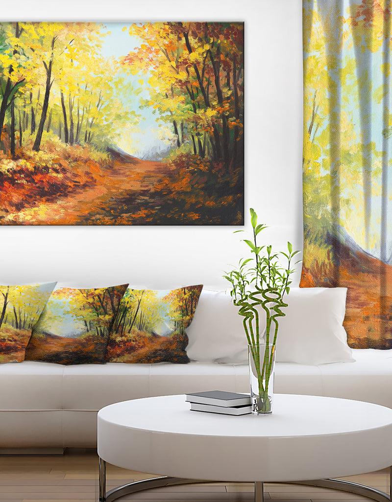 designq Autumn Forest Pathway - Landscape Canvas Wall Art Print