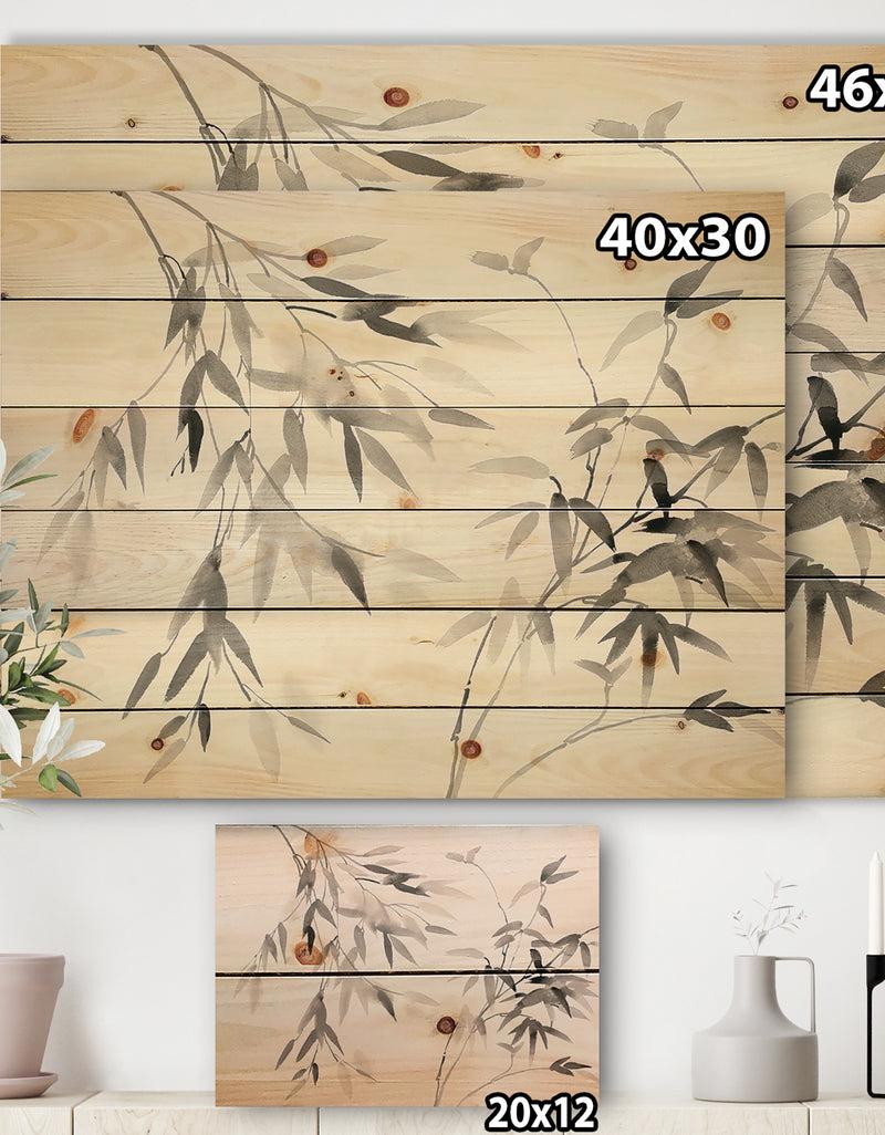 Designq Bamboo Leaves II - Farmhouse Print On Natural Pine Wood